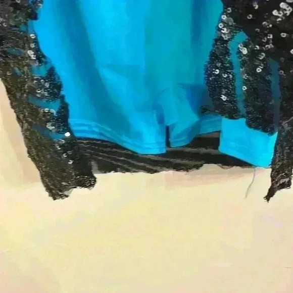 Curtain Call Teal with Black Sequin Overlay Jazz Dance Costume Dress J5246 - Picture 5 of 16